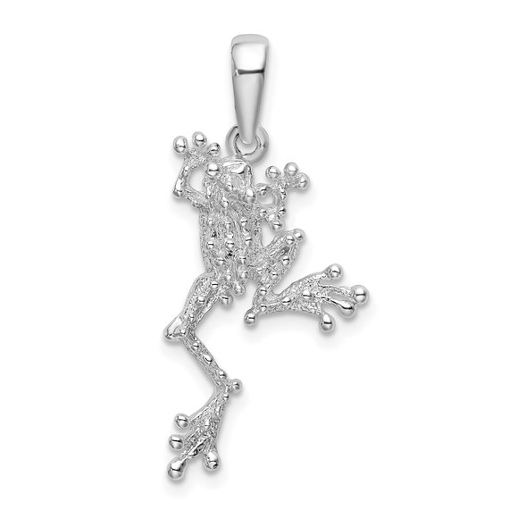 925 Sterling Silver Rhodium-plated Polished Jumping Frog Necklace Charm Pendant - Picture 1 of 4